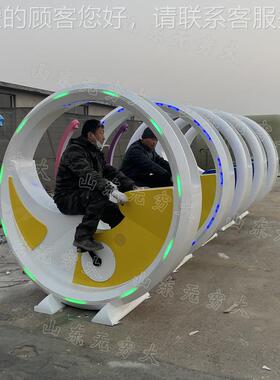 户外锈钢动感骑行23445不单车泉 七彩发光喷单车公园化夜晚亮装置