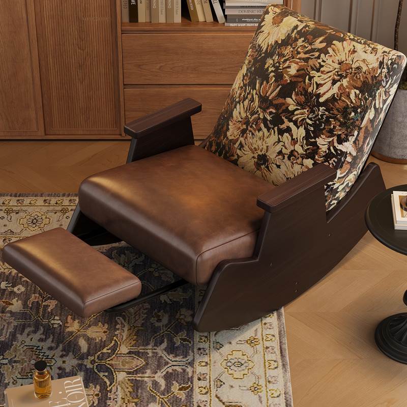 实木复古摇摇椅美式躺椅家用阳台中古风休闲椅单人沙发椅客厅懒人