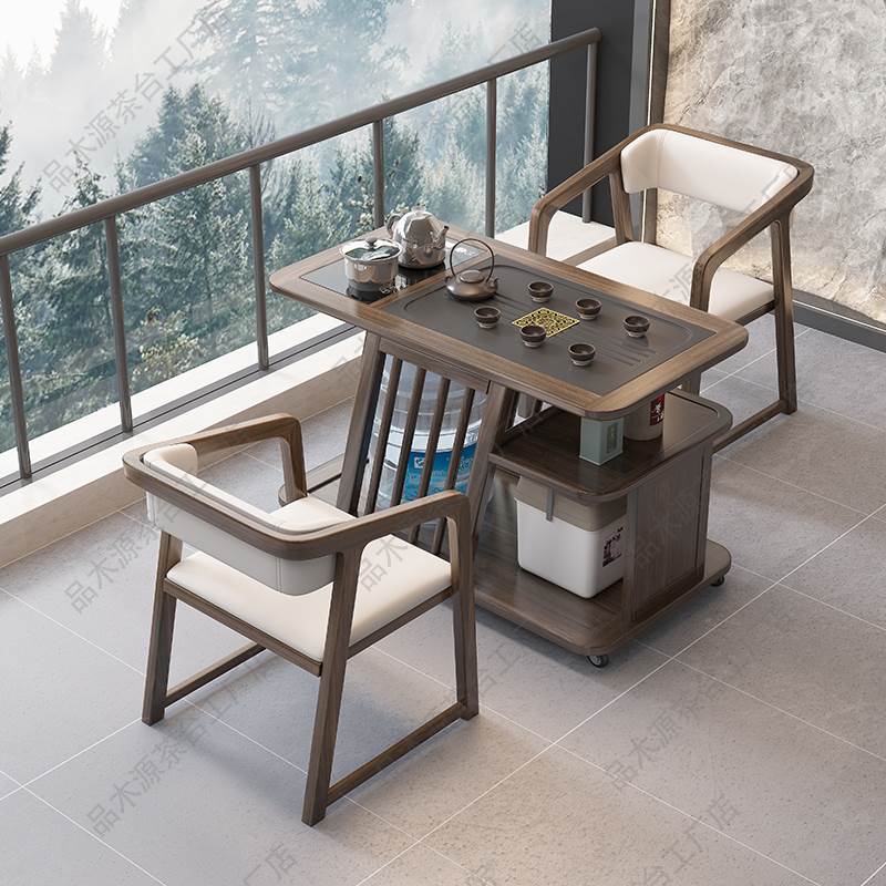 阳台茶桌实木家用移动小茶台小型茶几一体桌新中式精致茶桌椅组合