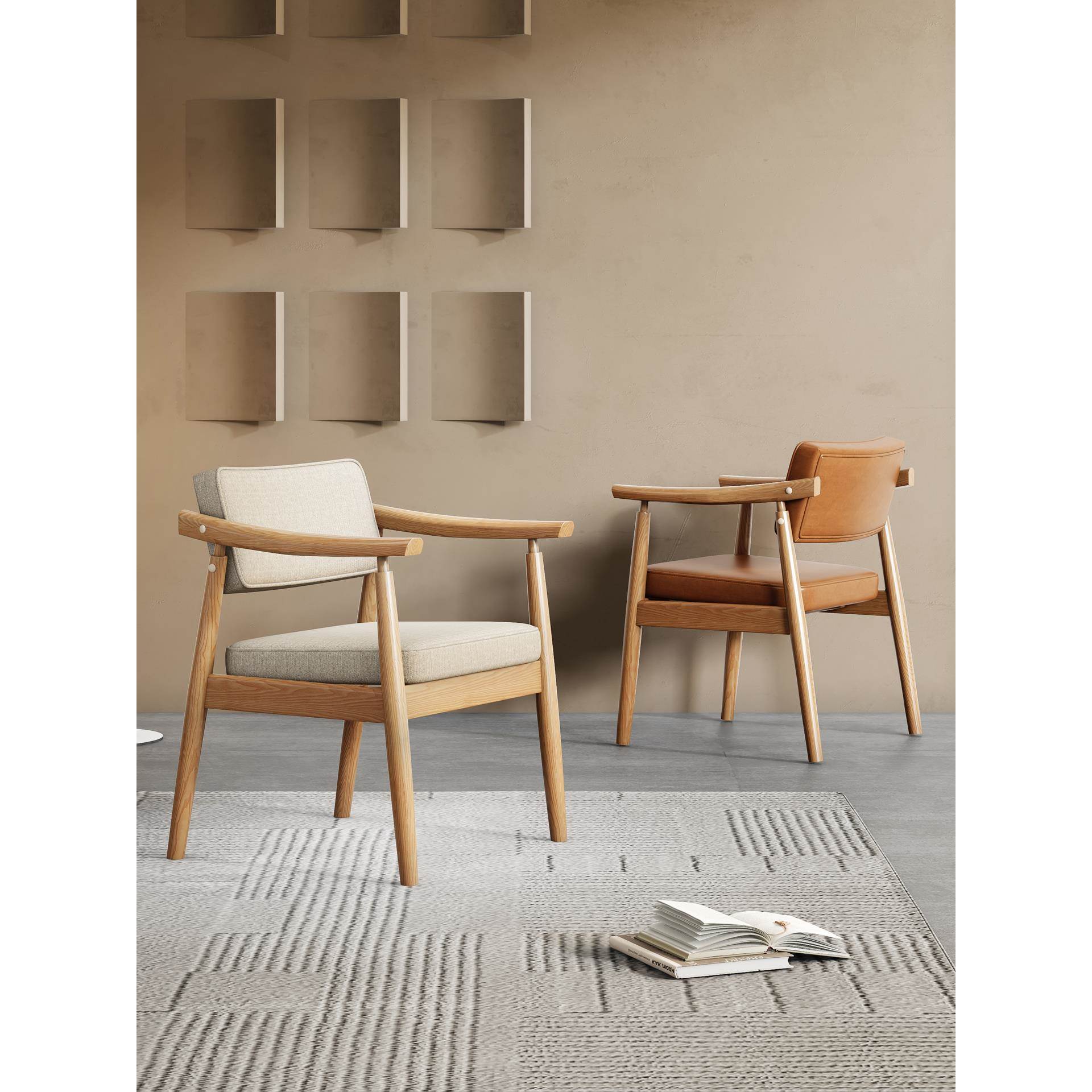 北欧实木椅子总统椅原木色餐椅北欧日式书桌扶手椅舒适阳台休闲椅