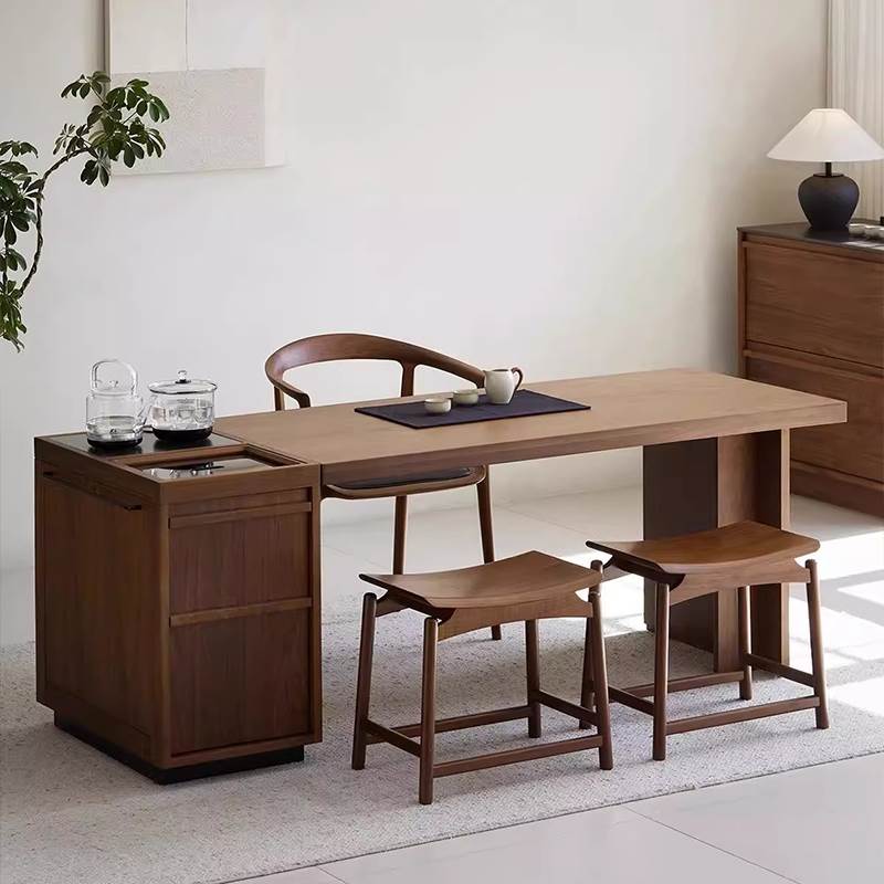 新中式北美黑胡桃木茶桌椅组合简约现代实木泡茶台办公家用客厅