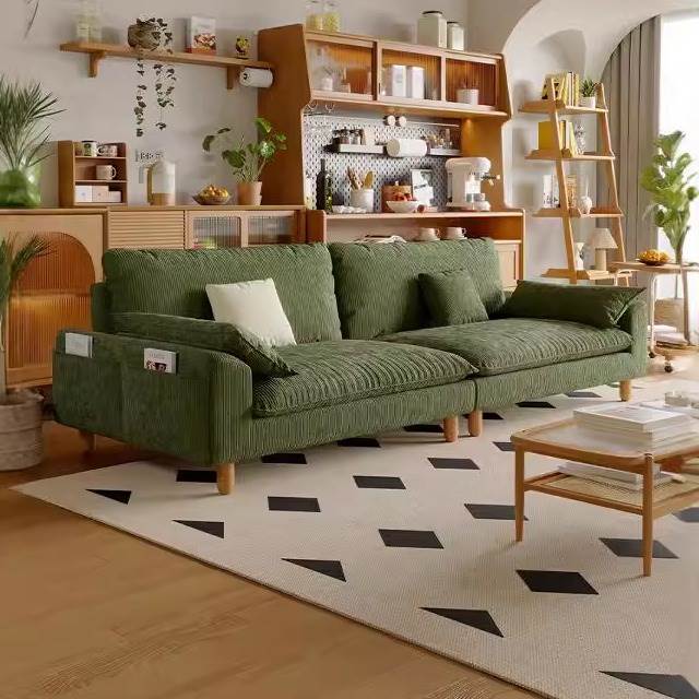 政府补贴覆古风灯芯绒客厅沙发公寓小户型北欧中古风原木布艺沙发