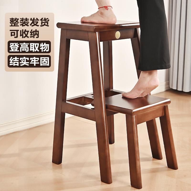 家用梯子登高取物加厚折叠多功能置物架二步实木爬梯两步人字梯凳