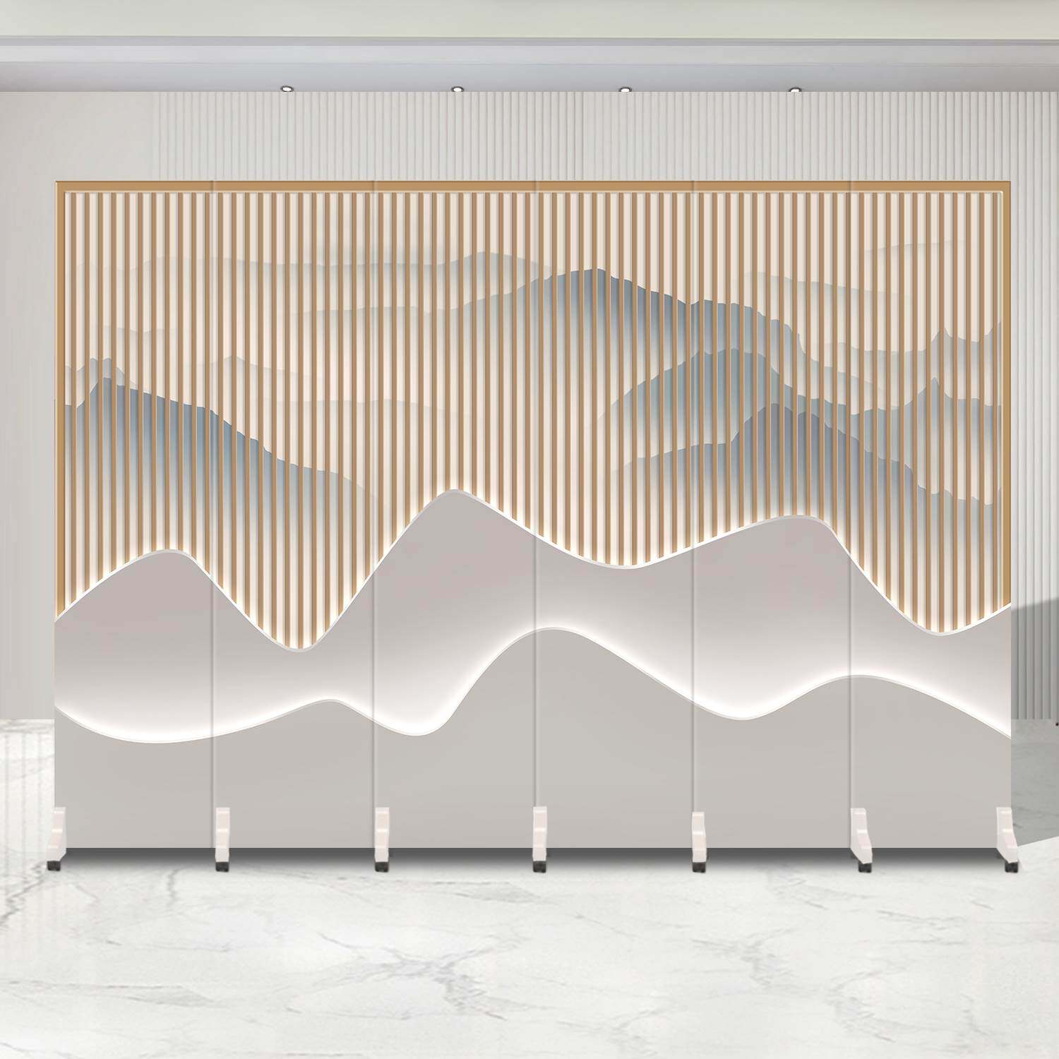 酒店定制各类图案尺寸客厅遮挡山水折叠办公室玄关可移动中式折屏