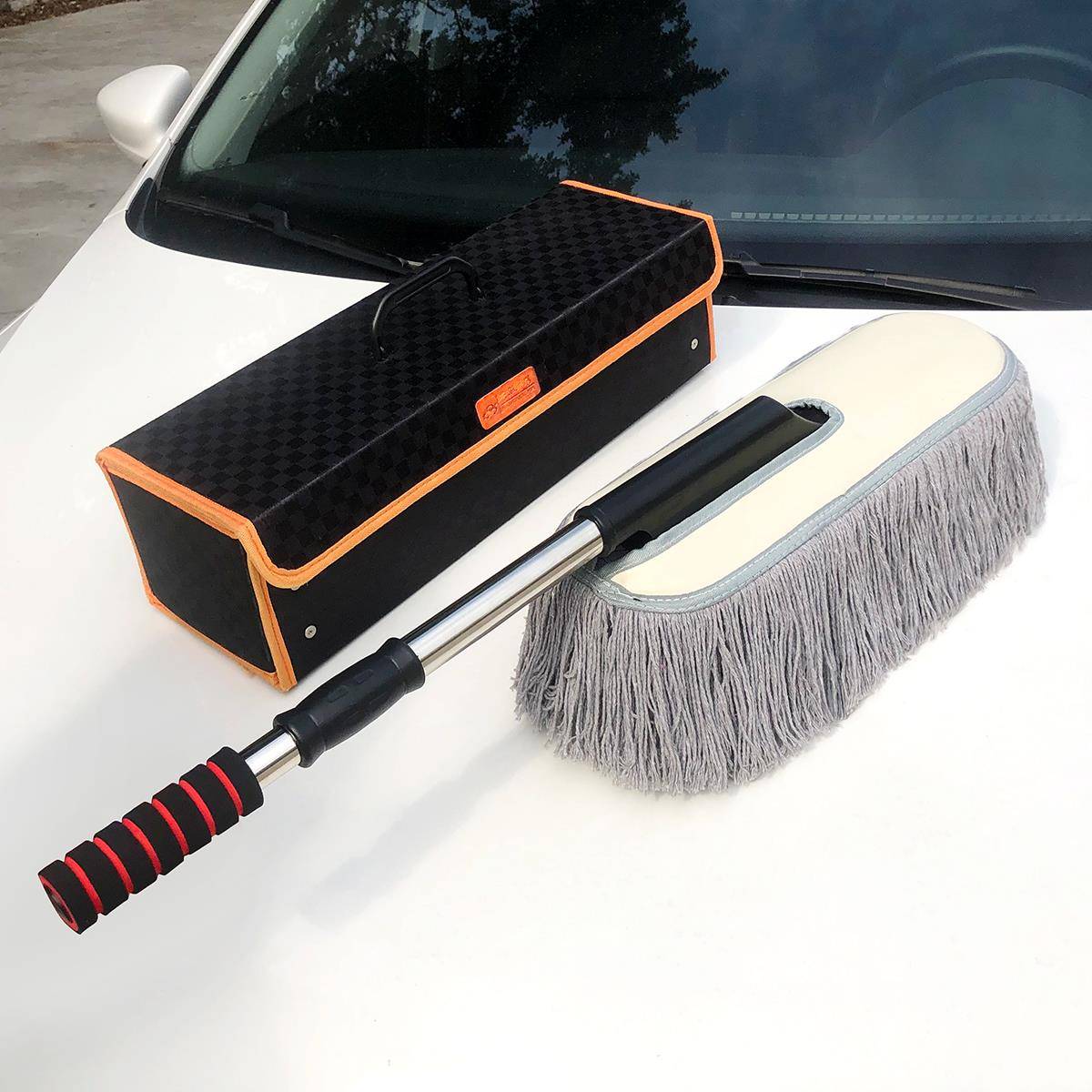 汽车纯棉擦车拖把伸缩式汽车蜡刷蜡油掸子软毛刷洗车清洁除尘神器