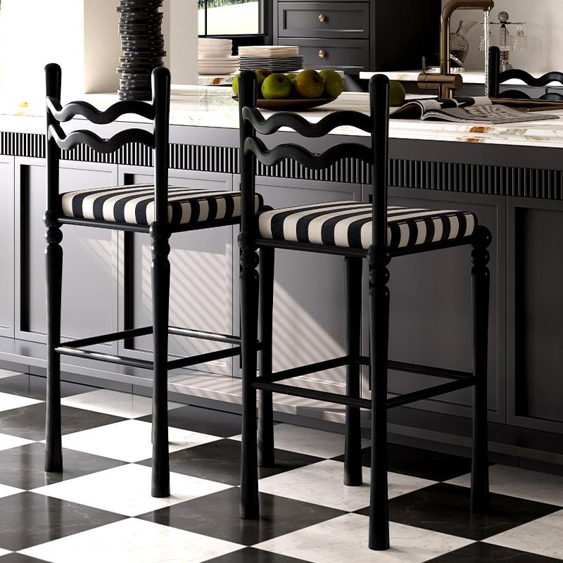 法式复古吧台椅中古布艺55cm高岛台椅子北欧实木家用设计师高脚椅