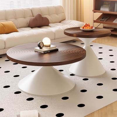 圆形茶几客厅家用小户型2025新款碳素钢中古风茶几组合简约小茶桌