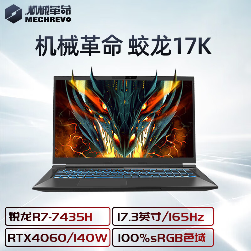 机械革命蛟龙17K  锐龙R7 RTX4060满血独显直连17.3英寸大屏游戏本高色域电竞便携笔记本电脑