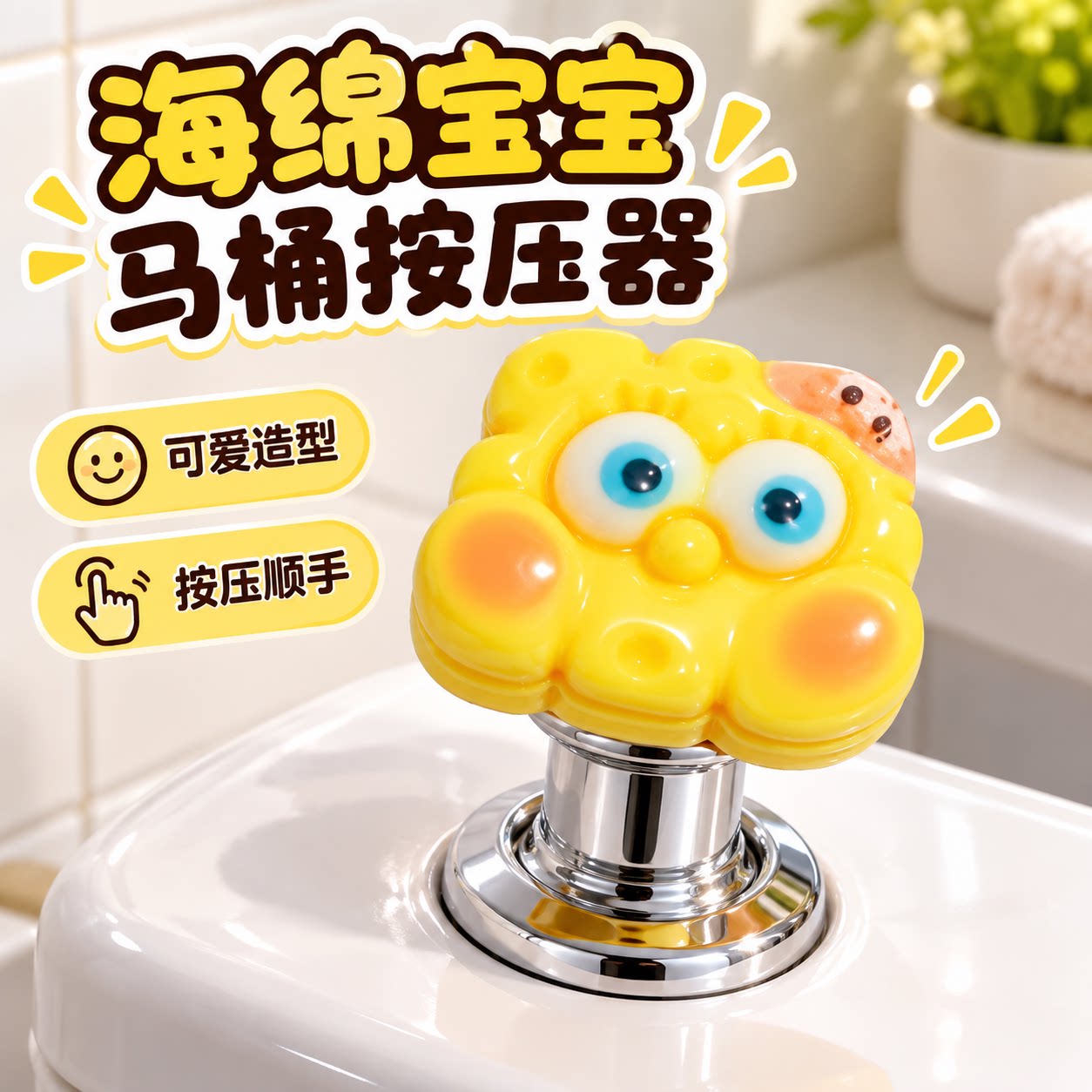创意可爱马桶按压器冲水开关按钮美甲专用水箱开关按键提盖厕所