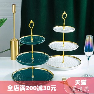 三层点心盘蛋糕甜品台多层糕点客厅糖果托盘架 轻奢陶瓷水果盘欧式