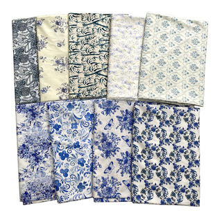 蓝底白花布中国风青花瓷面料纯棉布蓝印花布装饰布春夏服装布料