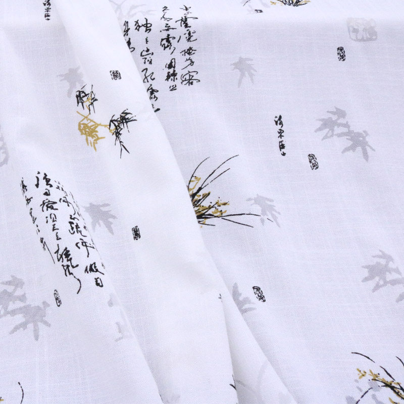 烂花竹节亚麻 棉麻布料 男士衬衫面料 中国风书法夏季透气麻布