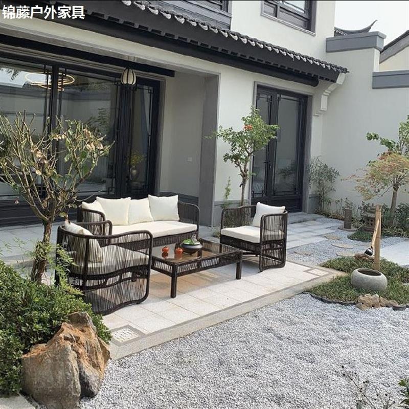 户外藤编沙发庭院别墅休闲会所阳台沙发组合售楼部园林仿藤椅家具