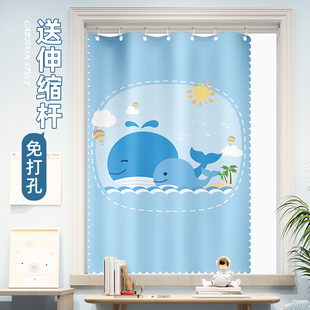 飘窗短帘出租房窗户伸缩杆遮挡帘宿舍遮光布 简易小窗帘免打孔安装