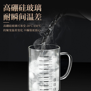 玻璃刻度牛奶杯家用耐高温带盖子水杯可微波学生咖啡豆浆杯早餐杯