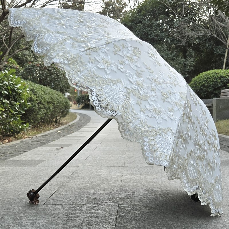 太阳伞复古刺绣花蕾丝花边折叠黑胶防晒防紫外线晴雨伞遮阳伞