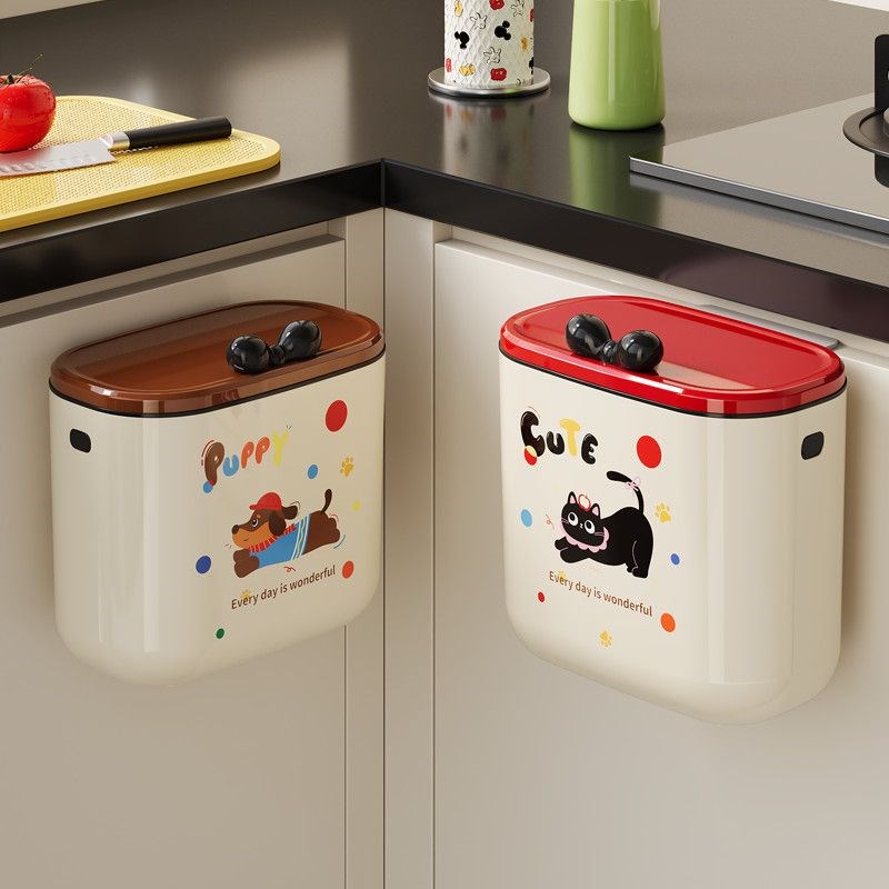 古茵家用厨房壁挂垃圾桶2025新款免弯腰带盖收纳桶卫生间厕所纸篓