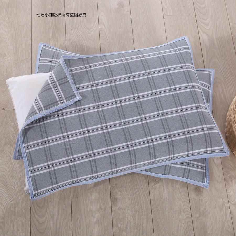 加厚老粗布枕巾格子盖巾单人滑螨不脱落四季用一对装