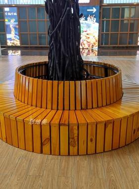 公园户外长椅防腐木围树凳户外树围椅广场景观幼儿园形树池座凳椅