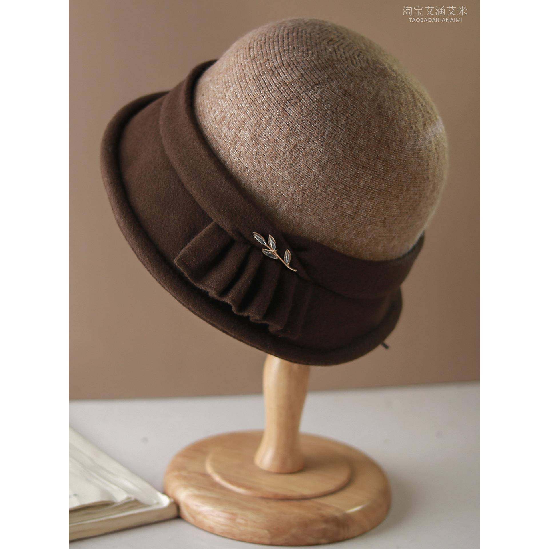 小头围中老年渔夫帽女秋冬针织保暖百搭英伦优雅盆帽子时尚优雅