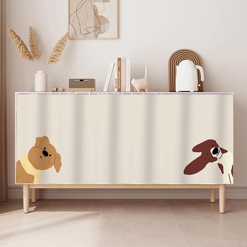 柜子遮挡帘宠物杂物防尘帘子整体橱柜拉帘免打孔轨道遮丑帘书柜布