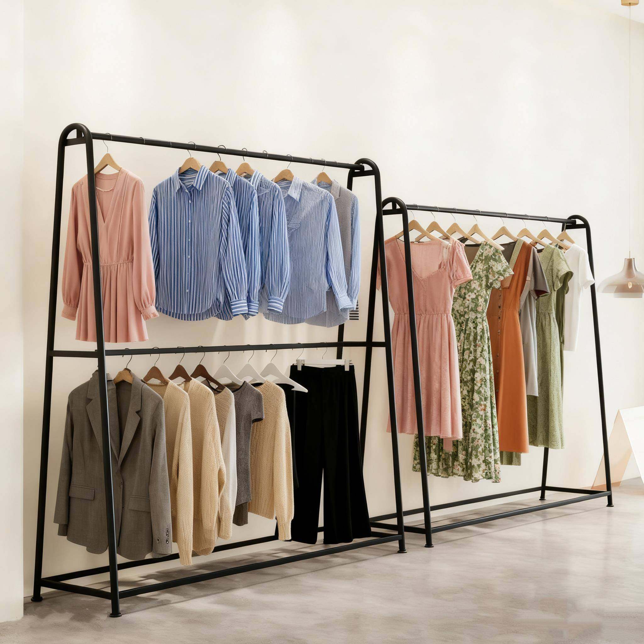 简约落地式双层挂衣架服装店展示货架单层衣服陈列架子双杆衣帽架,商业/办公家具,服装展示架,淘宝优惠券,粉丝福利购,淘宝优惠卷