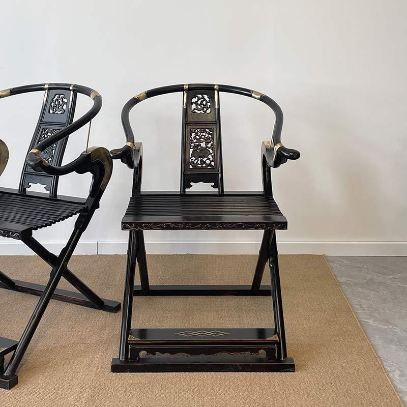 中式圈椅榆木交椅明清覆古太师椅明式头把交椅折叠雕花实木围椅