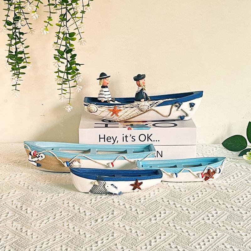 地中海18CM小轮船帆船模型装饰摆件工艺船小木船一帆风顺同舟共济