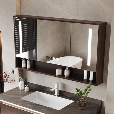 新中式大尺寸胡桃色浴室智能镜柜单独化妆室镜子柜挂墙式收纳带灯