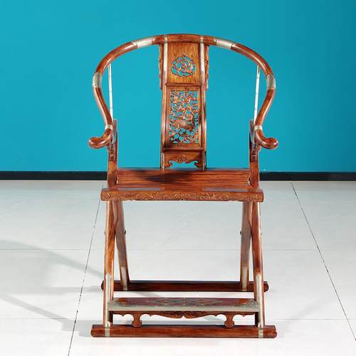 海南黄花梨降香黄檀透雕麒麟交椅中式折叠椅太师椅圈椅红木家具