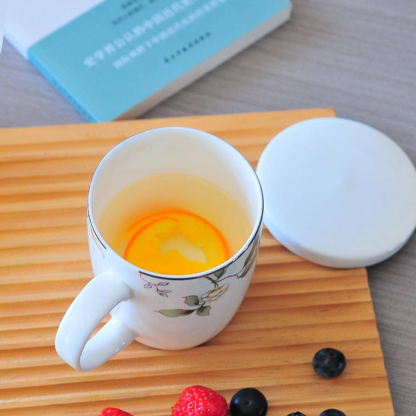 陶瓷马克杯花卉杯子水杯带盖奶杯家用办公室桌面喝水杯茶杯骨瓷