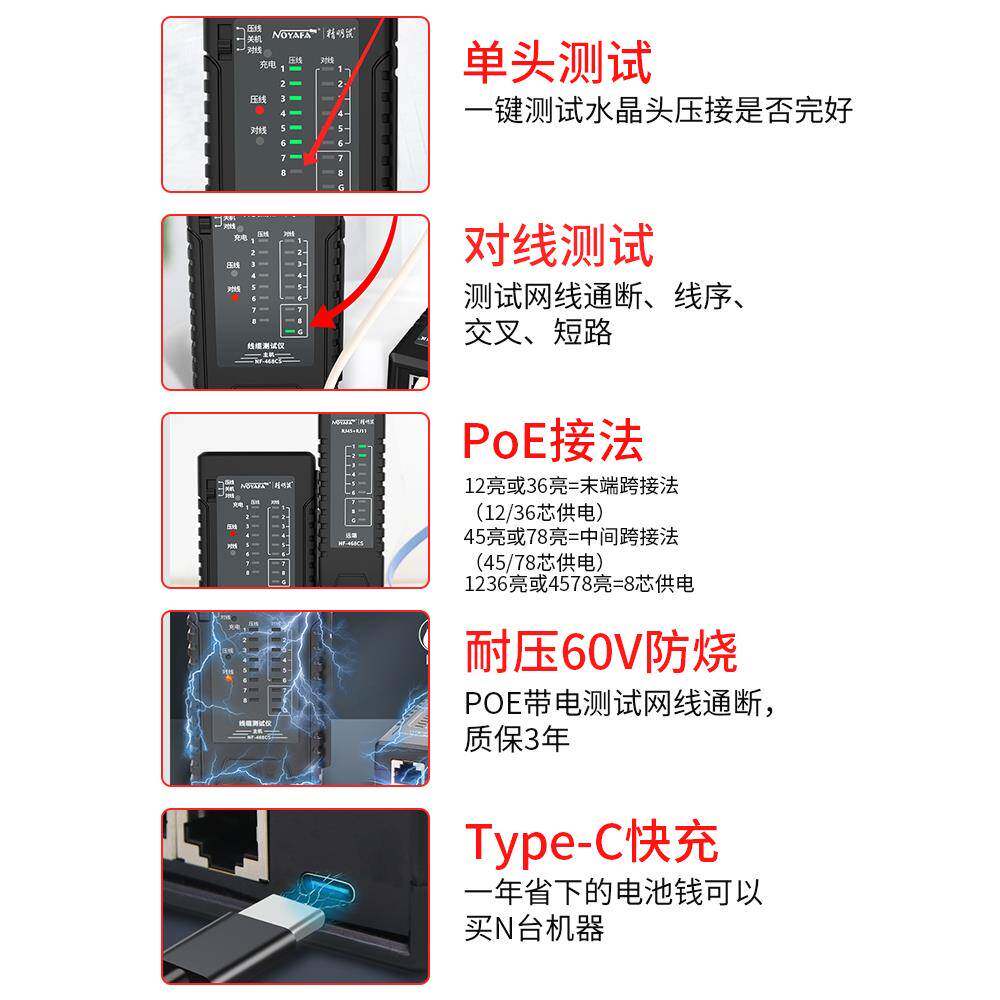 智能鼠标网络线路测试仪单头抗烧毁线对线断点线检测器网线检测器测试仪