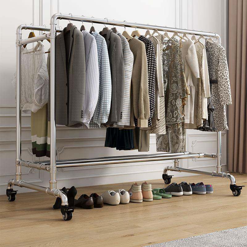 镀锌钢管晾衣架落地家用阳台挂衣架简易双杆水管晒被室外晾衣架子