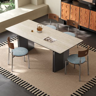 北欧不锈钢德利丰岩板餐桌现代简约小户型纯白意式极简岩板餐桌椅