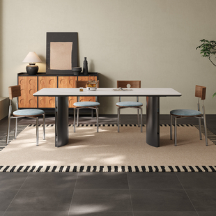 北欧不锈钢德利丰岩板餐桌现代简约小户型纯白意式极简岩板餐桌椅