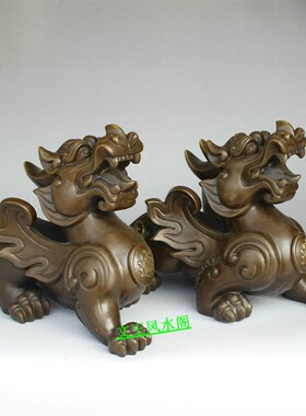 纯铜貔貅 金蟾 摆件一对 大号