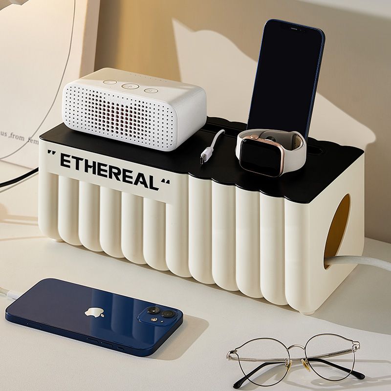 插座收纳盒桌面线板排电整