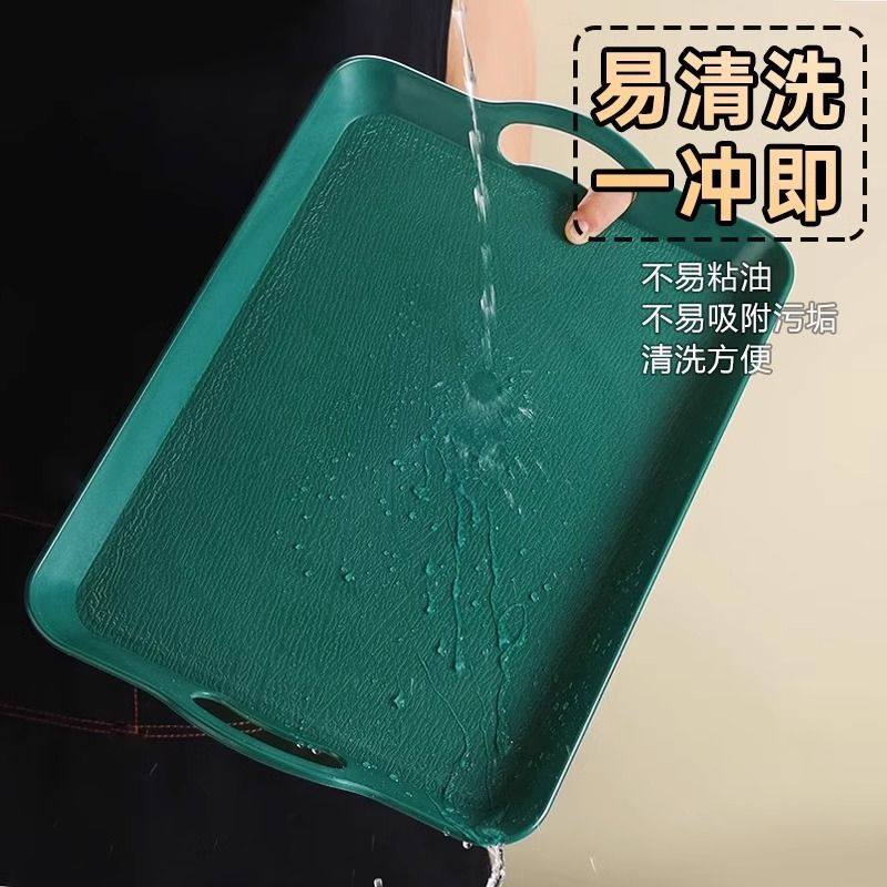 木纹双耳托盘塑料长方形带手柄端菜盘酒店餐厅防滑手提托盘商用