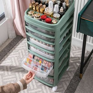 美甲收纳车大容量化妆品收纳盒多层透明落地抽屉式轻奢收纳柜网红
