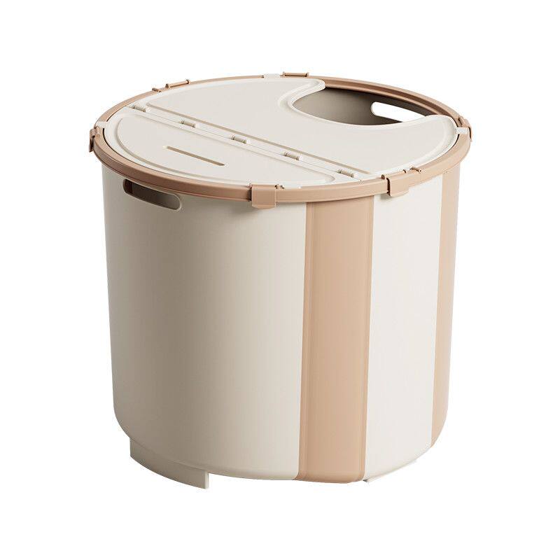 奶油风泡澡桶大人折叠儿童洗澡桶带盖成人家用保温全身沐浴折叠桶