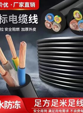 国标电缆线2芯3芯4芯2.546平方室外护套线阻燃工地电缆线防水防冻