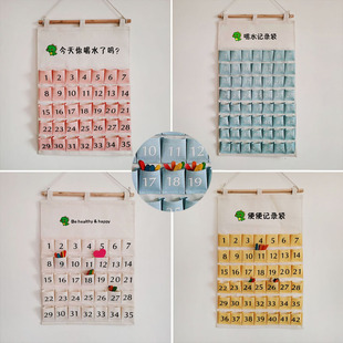 幼儿园喝水记录袋挂袋加厚帆布储物袋可水洗记录卡片收纳袋晨检袋