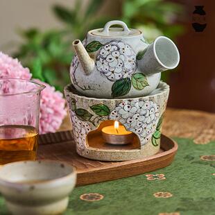 围炉煮茶茶壶蜡烛酒精温茶茶炉家用室内手绘绣球花 陶美集2023新款