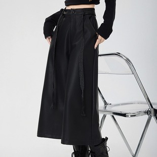 裤 小个子巨好看 子 女秋冬配马丁靴七分皮裤 美拉德咖色PU皮阔腿裤