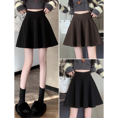 黑色伞裙加厚毛呢半身裙高腰短裙