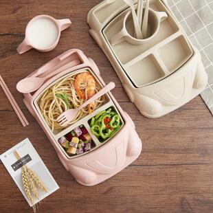 幼儿园餐盘分格吃饭盘卡通宝宝防摔餐具 小麦秸秆儿童餐盘碗杯套装