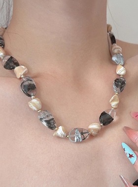 欧美复古异形不规则树脂串珠项链