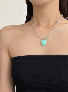 气质甜美透明串珠滴油爱心项链女