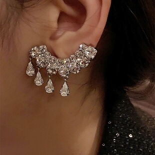 镶钻水滴弧形耳鼓夹耳环女轻奢耳钉时尚气质耳夹耳骨夹耳饰配饰
