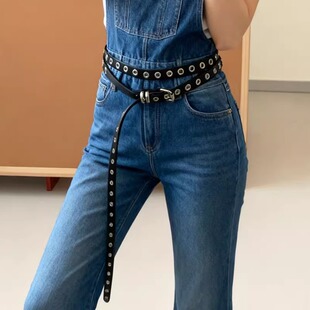 辣妹风ins超长腰带细皮带新款铆钉气质腰链双圈任意打结连衣裙子